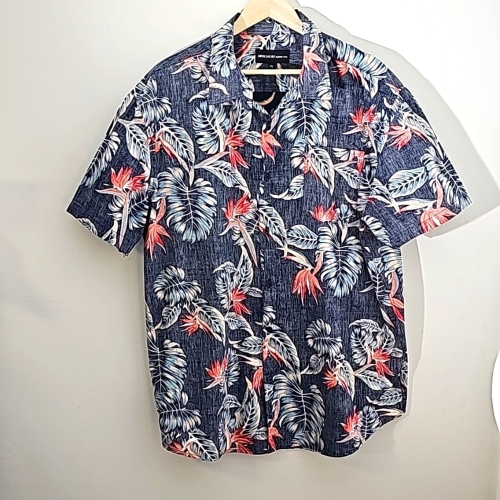 Molokai surf co. Mens hawian reverse Fabric shirt. Short sleeves,  size 2XL.‎
